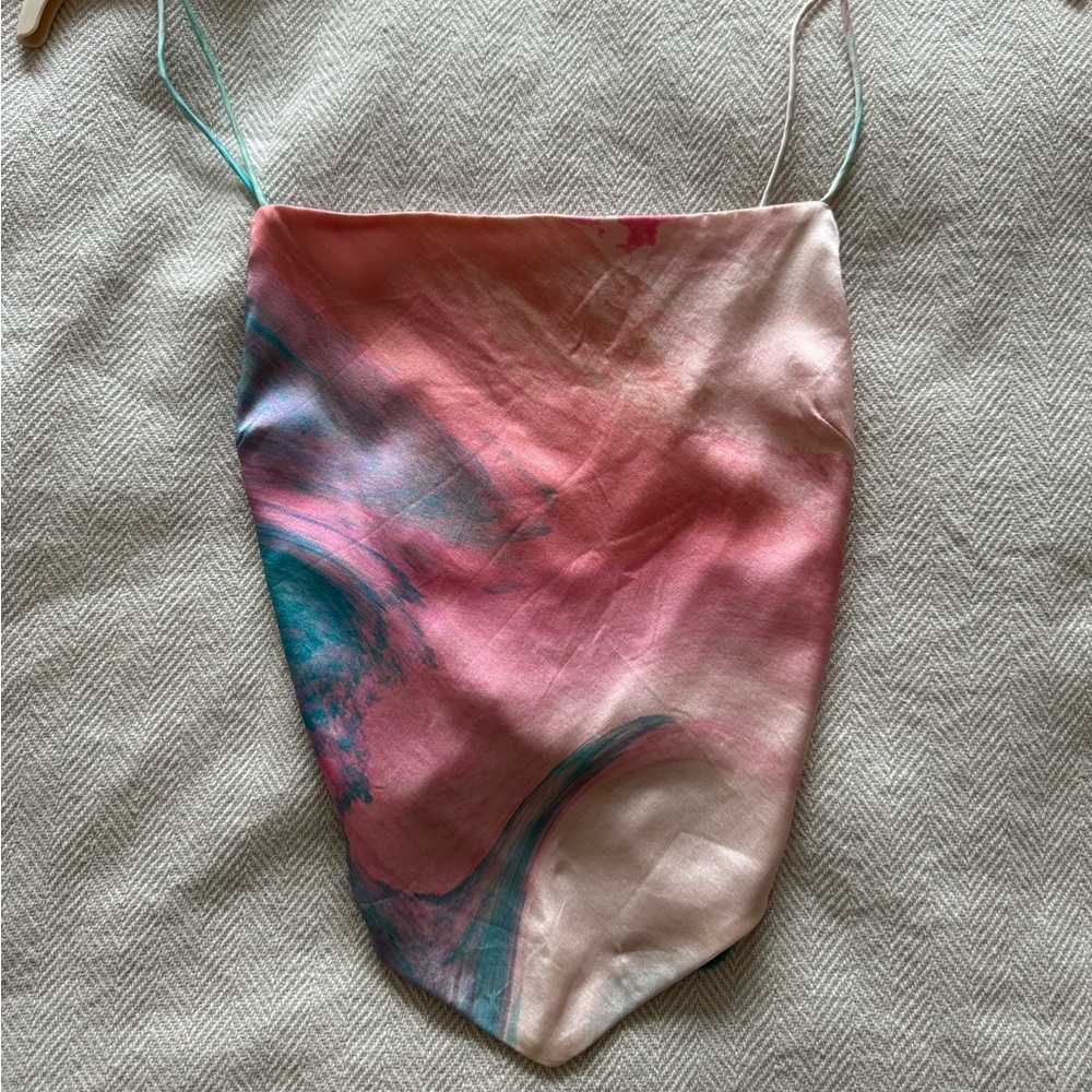 Retrofete watercolor scarf top with open tie back